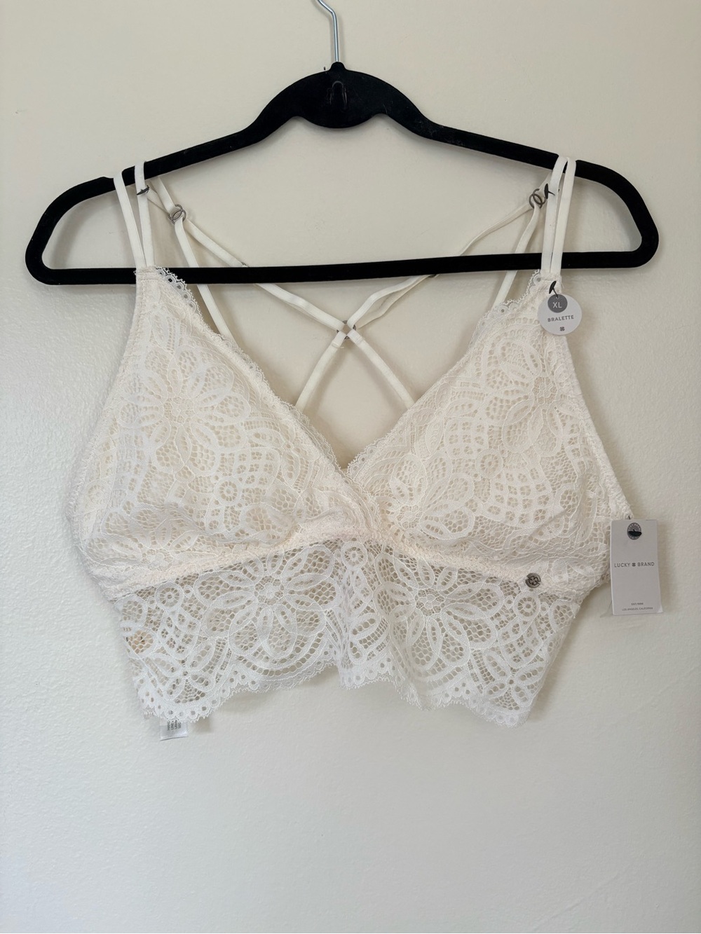 Lucky Brand Cream Lace Strappy Sexy Bralette Size XL NWT